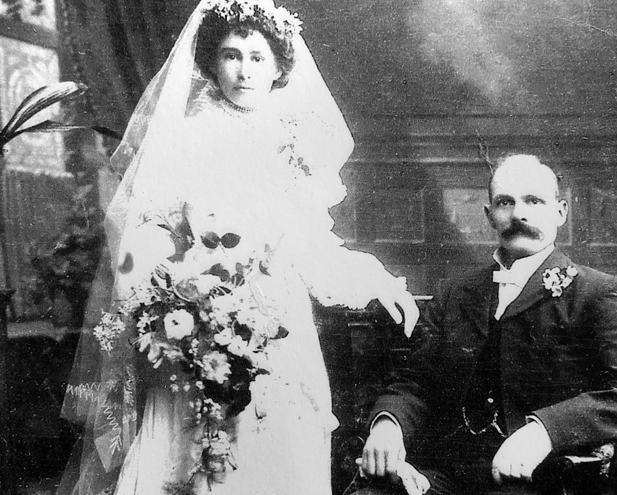 Harriet Tuckett and Edmund Trewin on their wedding day