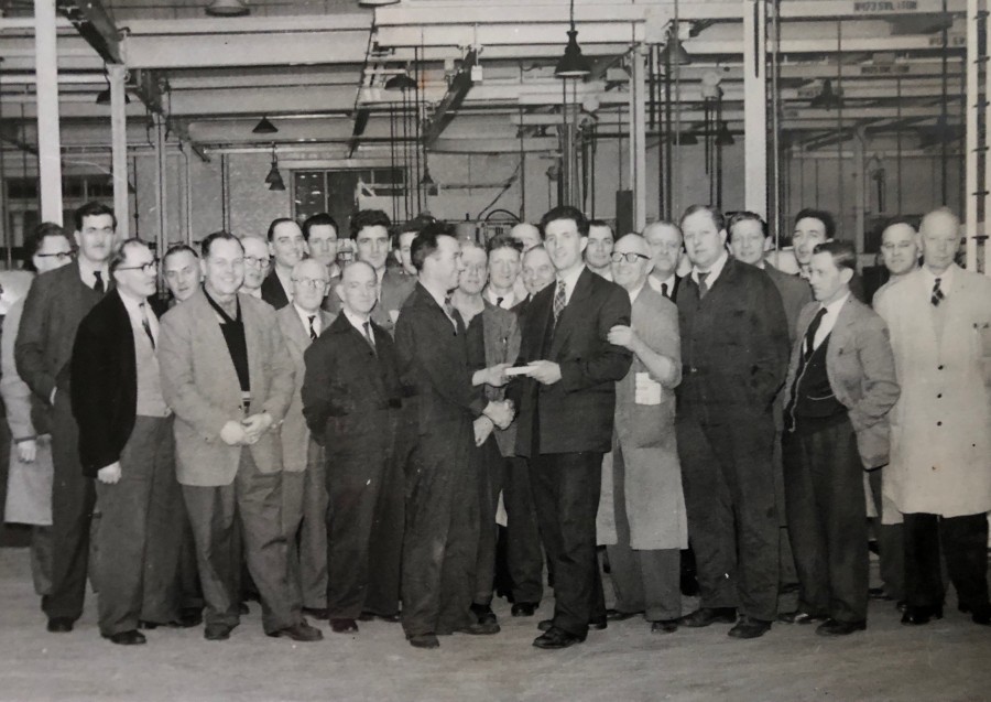 Dad receiving his gift from Johnny Lovesay. My dad always held great affection for his workmates and Renolds itself, saying it was a good firm to work for. 