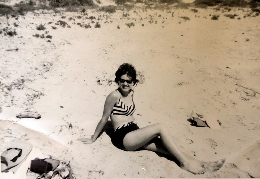 Not long back in Australia. Sunbathing at Taperoo Beach, South Australia (1966-67)