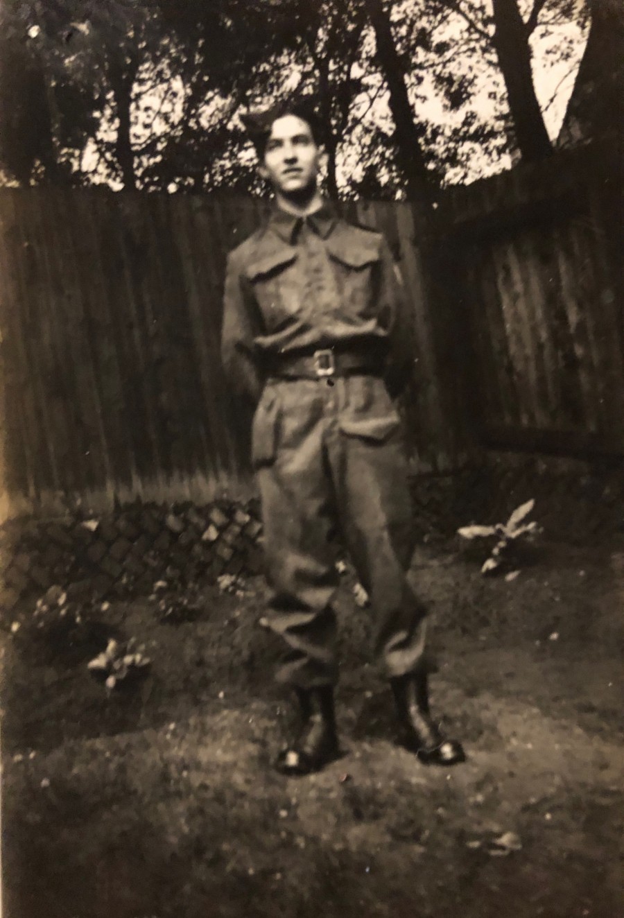 Dad. During the war years young men were expected to prepare for an invasion. I guess Dad is all dressed up here to be in the Army Reserve. 