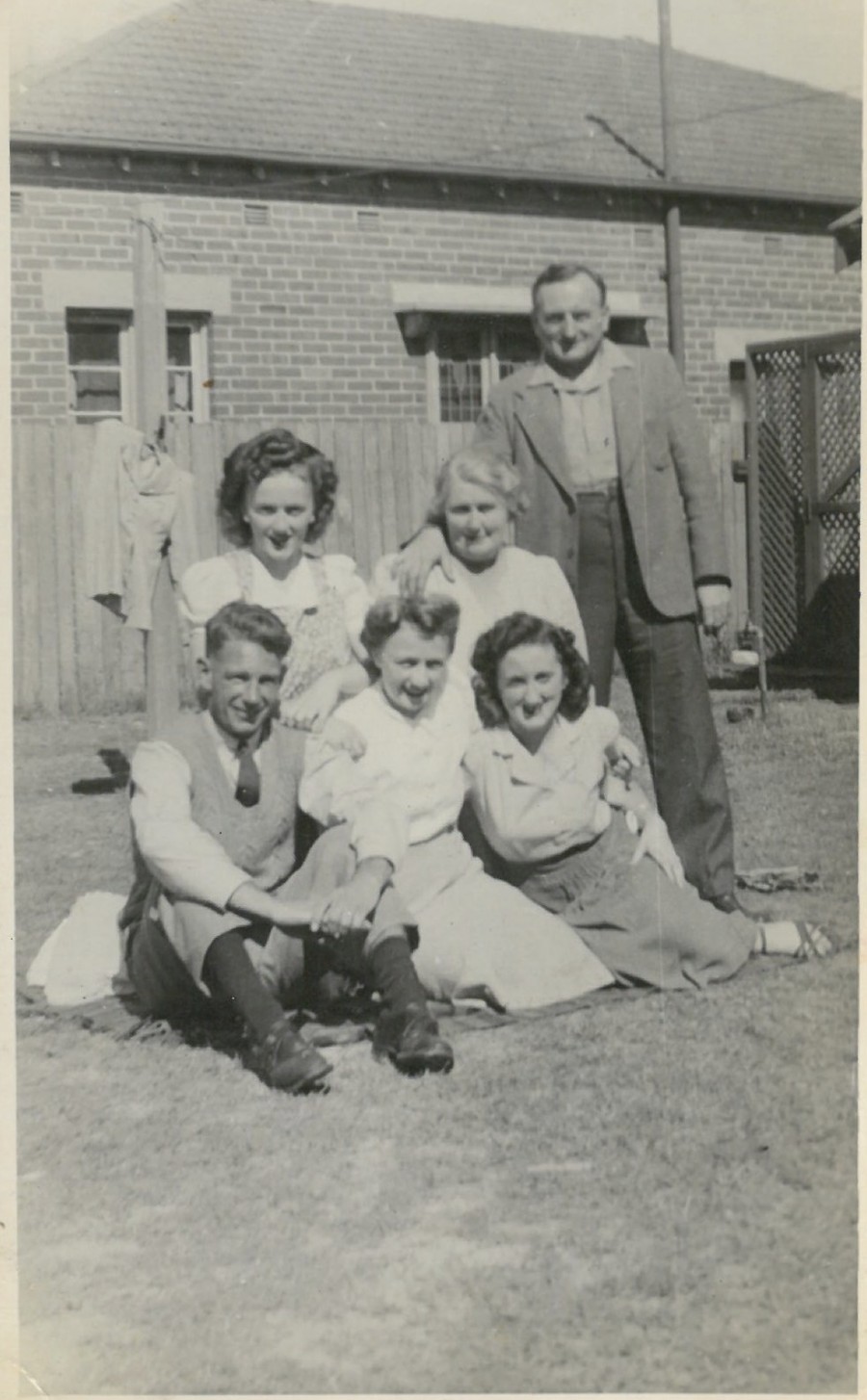 In the Backyard at Paine St, Maroubra. (Clockwise from left: Rex Mahony, Barbara Ridge, Gertrude Ridge, Vincent Ridge, Helen Ridge and Margaret Ridge)  