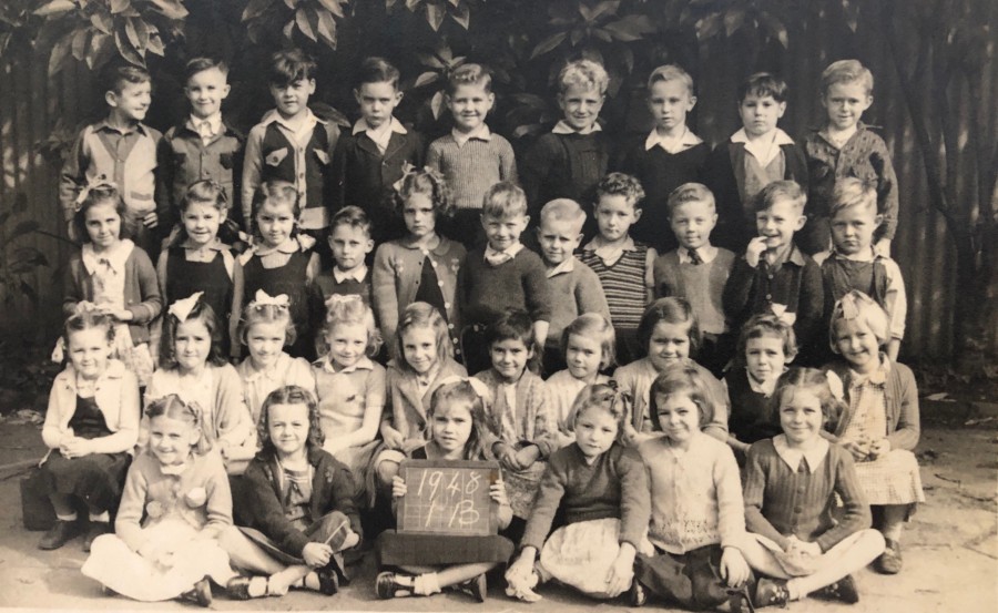 Grade 1B, Wickham Primary - 1948. Doug Nye - Back row, far left. Trevor Clarke two across from Doug, Allen Russell in the middle back row, John Elbourne, second from the right, back row. Errol 3rd row, fourth from the left, to his right is Fay Gardener,  Marion Louellen, second row, fourth from the left, Jenny McKennie (holding the sign), Jenny Frewin second from the right, bottom row. Apologies for the omissions. 