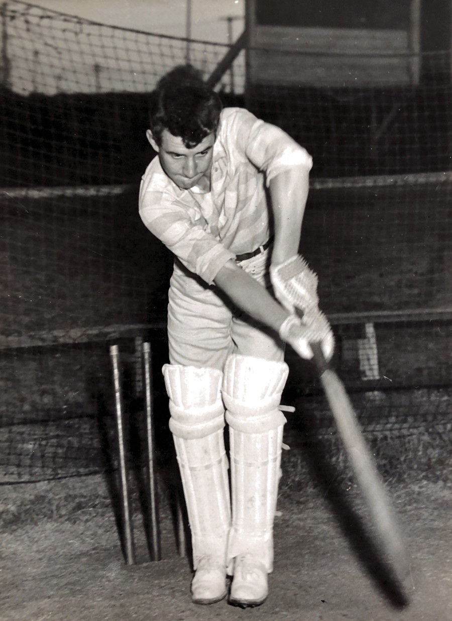 Doug Nye the Cricketer. Practicing for Wickham District Cricket Club (about 1955).
