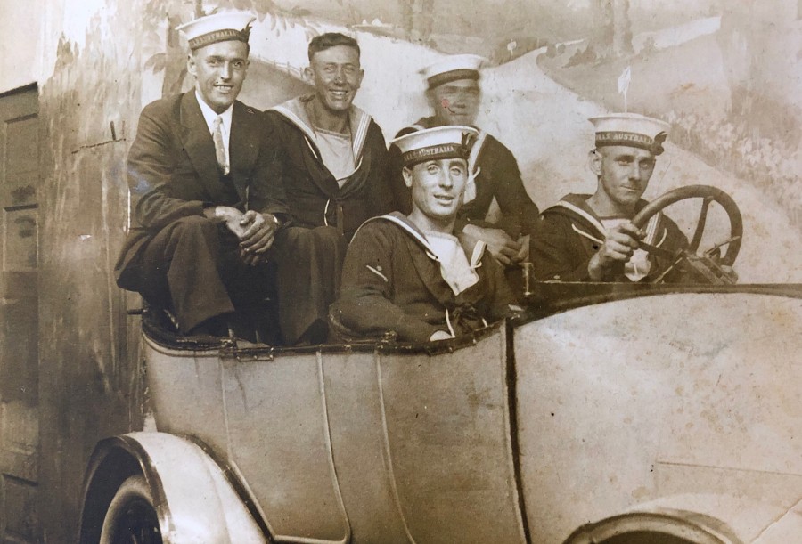 Coney Island, New York, USA (1928). Dad at the wheel. Next to Dad is Bob Octer (best mate)
