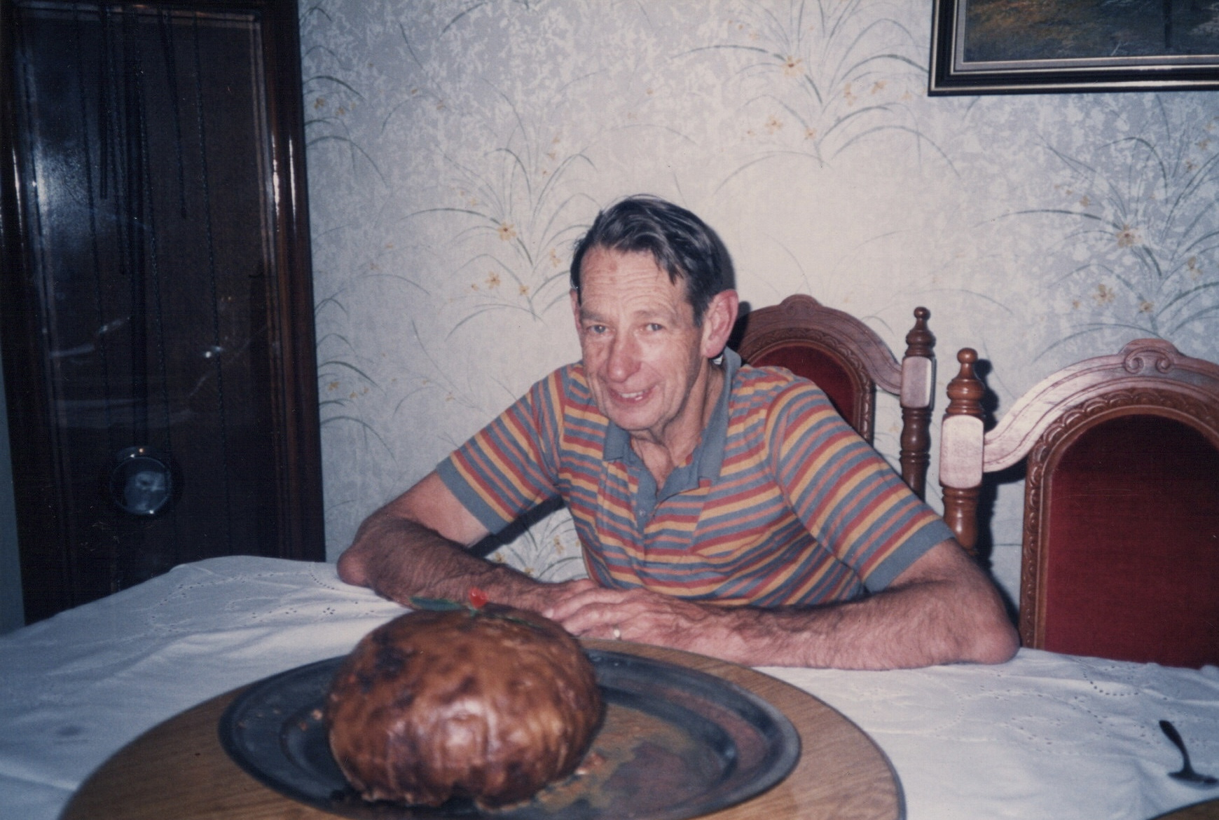 Dad after cooking Nanna Ridge's Christmas Pudding